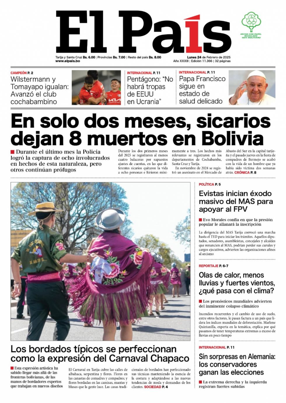 Los sicarios, la salud del Papa, el éxodo del MAS... Lee las imprescindibles