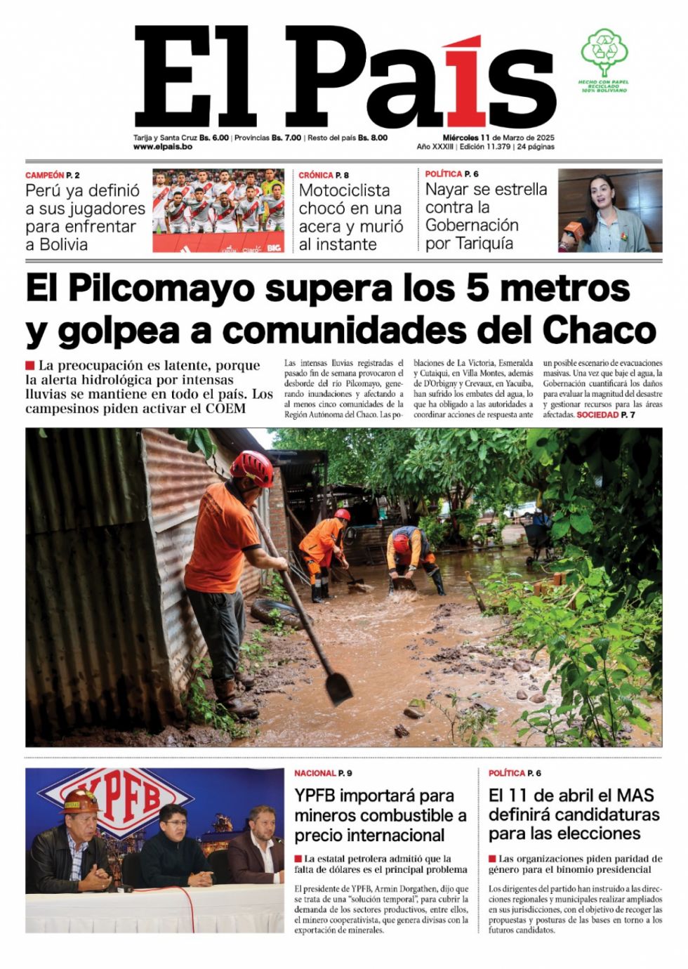 Desbordes del Pilcomayo, gasolinas, Nayar, Laura Vaca y más: Lee las imprescindibles