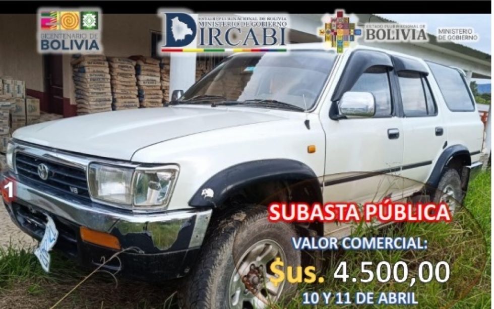 Dircabi subastará 9 vehículos en Tarija