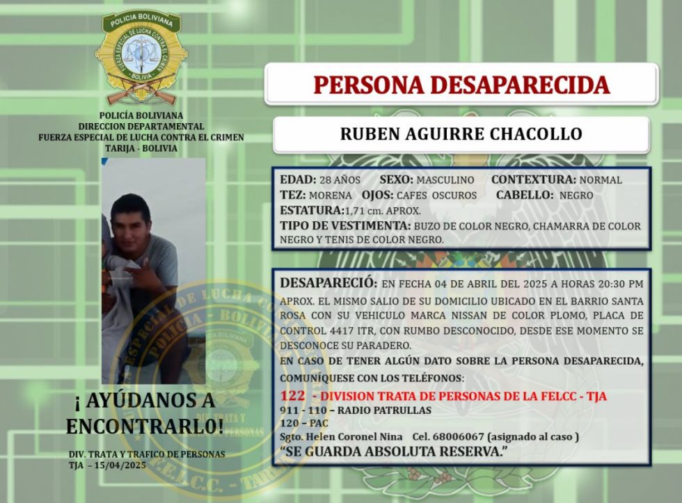 Buscan a hombre desaparecido desde el 4 de abril