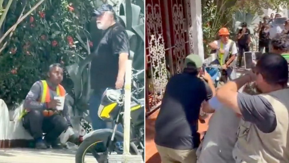 "Gringo" echa a un albañil que comía en la calle y transeúntes se vengan
