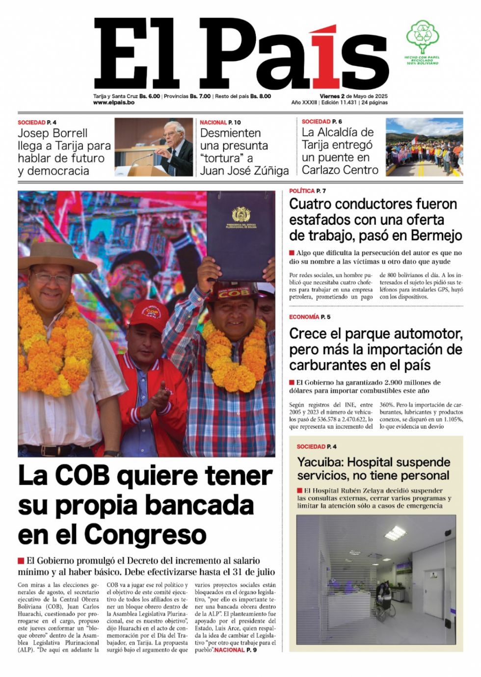 La bancada de la COB, la presión del TCP,  los depósitos... Lee las imprescindibles