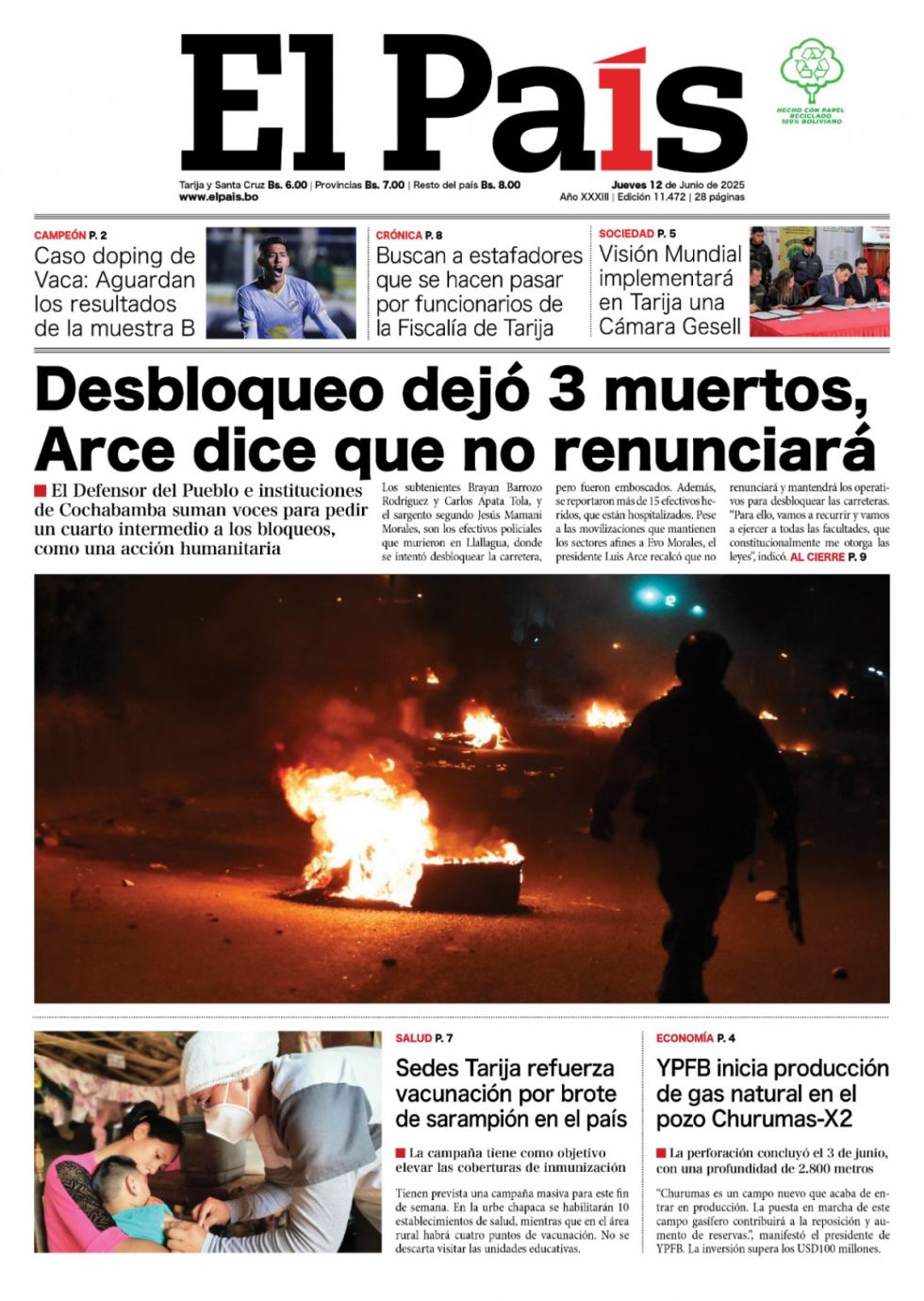 Violencia en Llallagua, Arce no renuncia, sarampión y más: Lee las imprescindibles