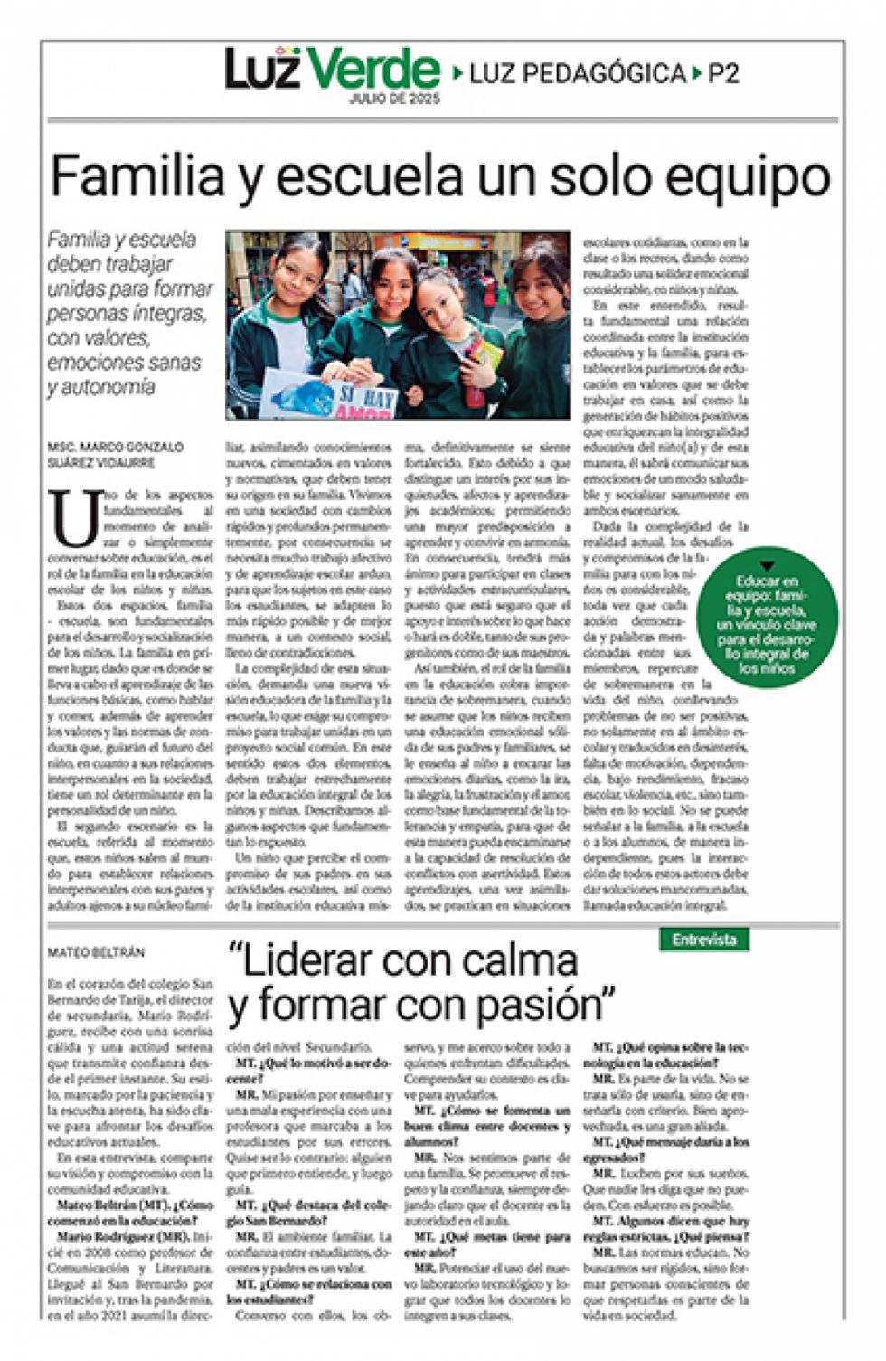 “LUZ VERDE” UN PERIÓDICO ESCOLAR