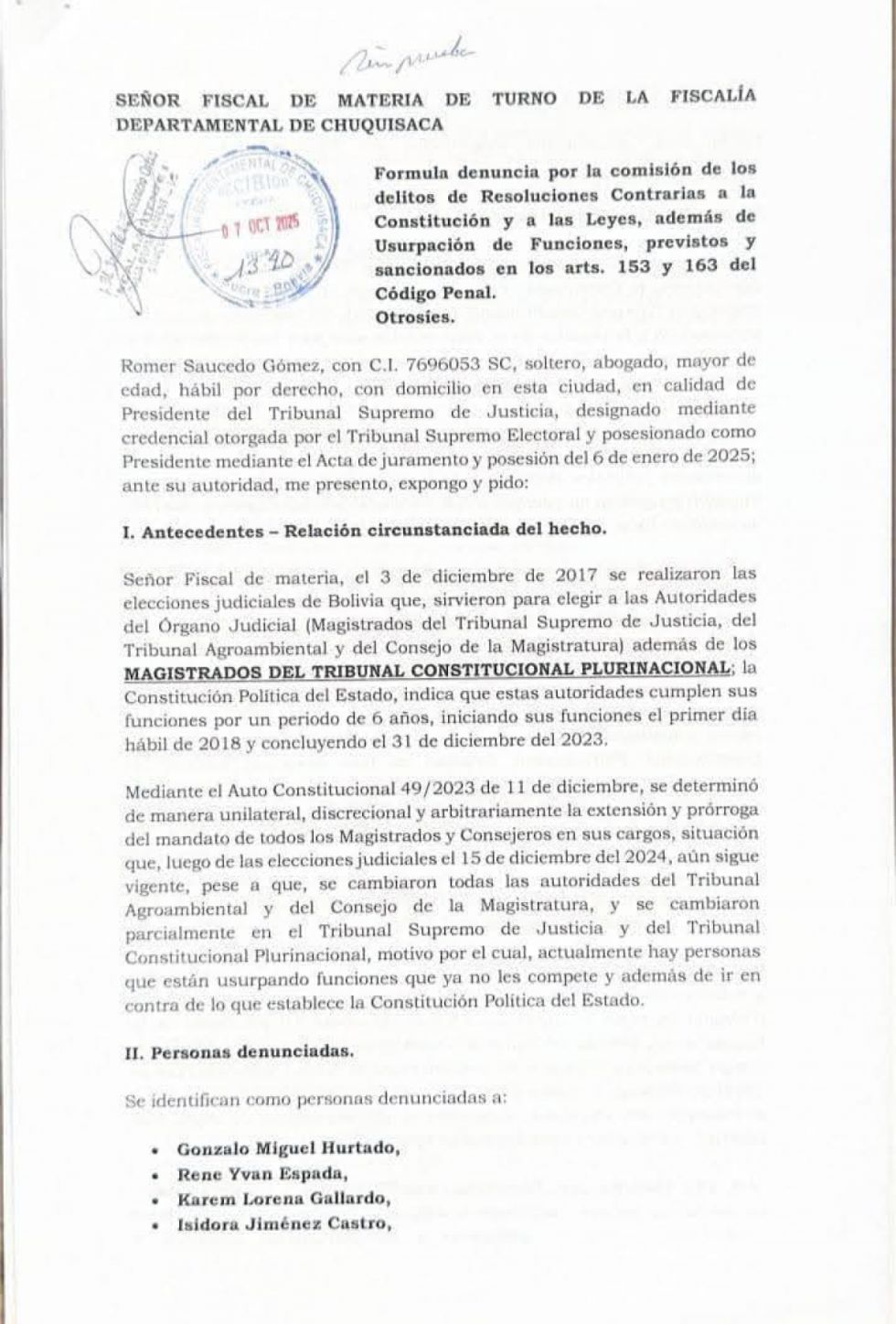 Presidente del TSJ presenta denuncia penal contra autoprorrogados 