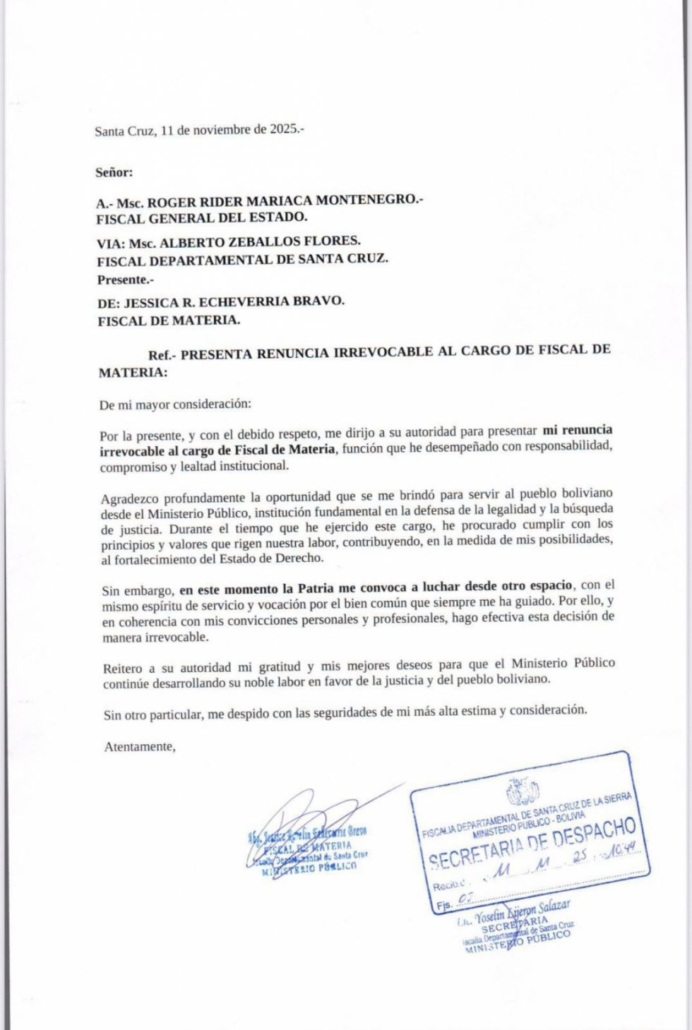 Carta de renuncia