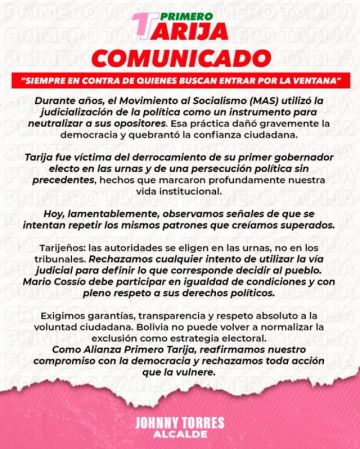 Torres se solidariza con Cossío y exige su participación en las elecciones del 22 de marzo
