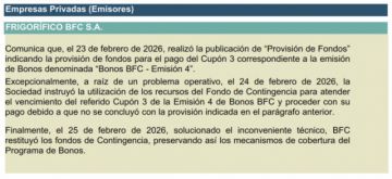 BFC restituyó los fondos de contingencia usados para pagar sus bonos