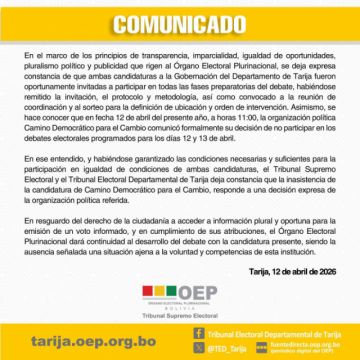 OEP asegura igualdad de condiciones y atribuye inasistencia a decisión de una candidatura