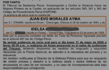 Fijan juicio a Evo por trata, la pena máxima es de 20 años