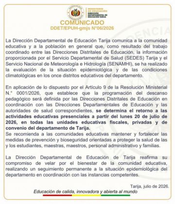 Comunicado de la Dirección Departamental de Educación