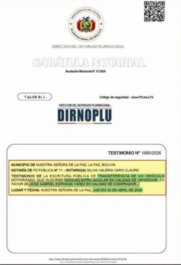 Espinoza afirma que su Audi costó Bs 350.000, pero la escritura registra Bs 50.000; fue «un error», dice