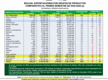 Cuadro de exportaciones del IBCE