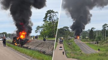 Chocan dos cisternas y provocan voraz incendio en la carretera al sur de Santa Cruz