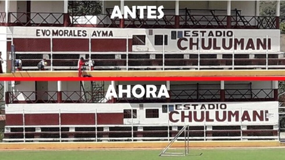 Ya borraron el nombre de Evo del estadio de Chulumani