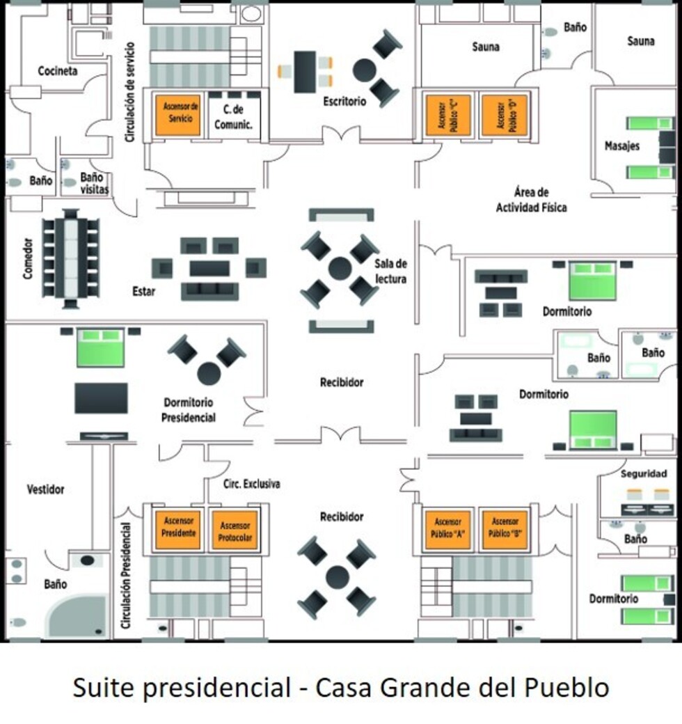 La suite presidencial tiene sauna y jacuzzi
