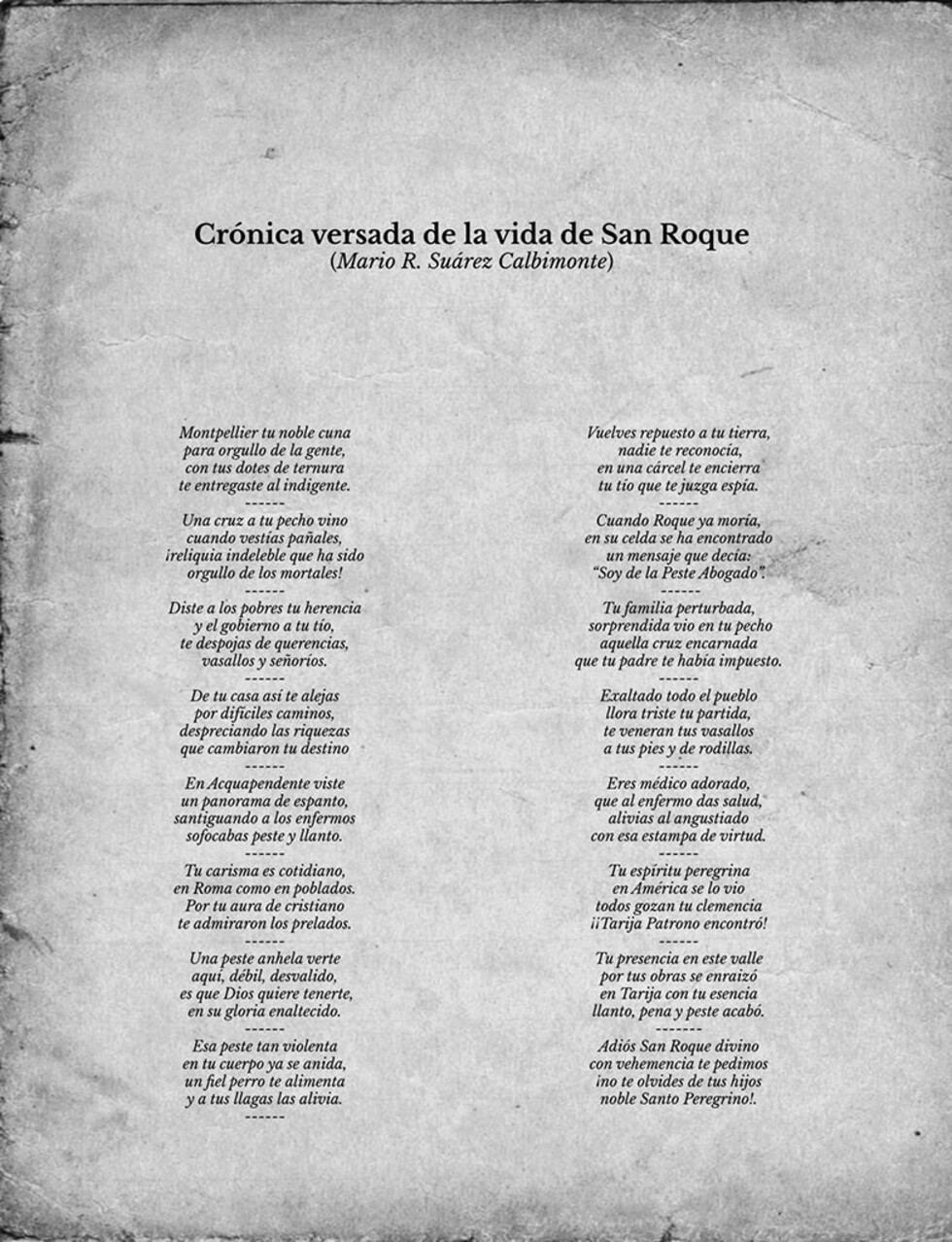 Del Libro “San Roque” La Fiesta Grande de Tarija de: Mario R. Suárez Calbimonte La vida del santo (Tercera parte)