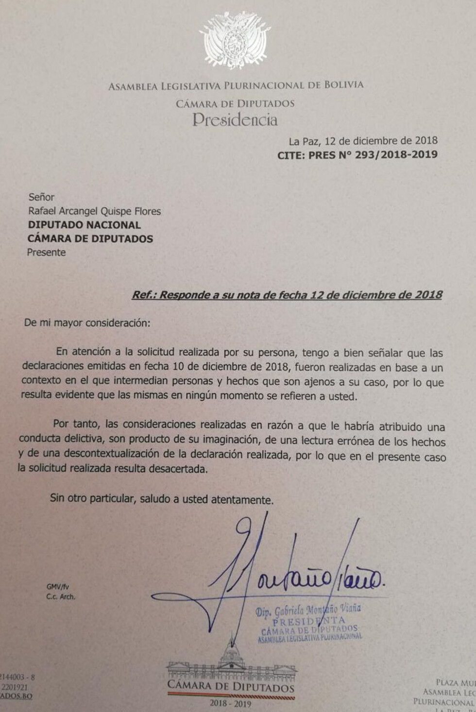 Gabriela Montaño responde a conminatoria de Quispe