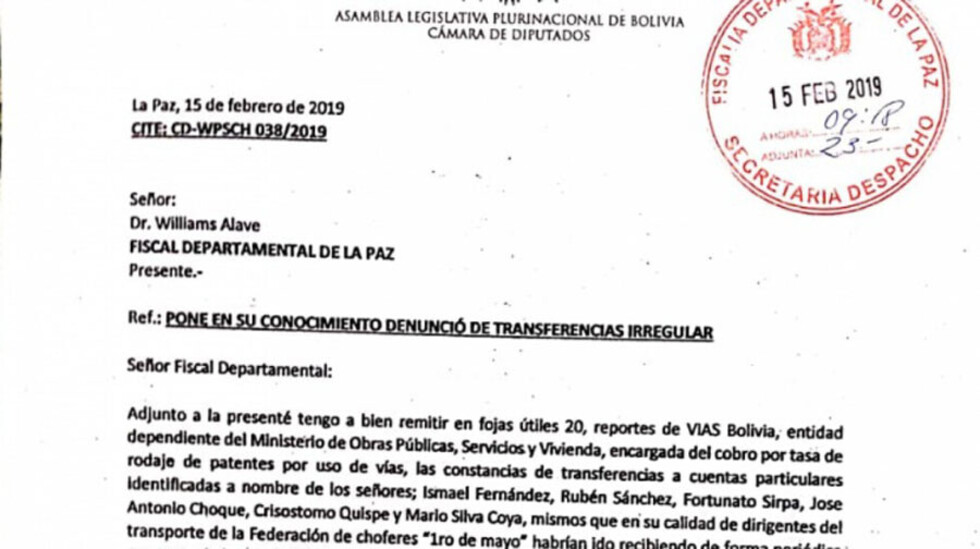 Formalizan denuncia penal contra dirigentes choferes
