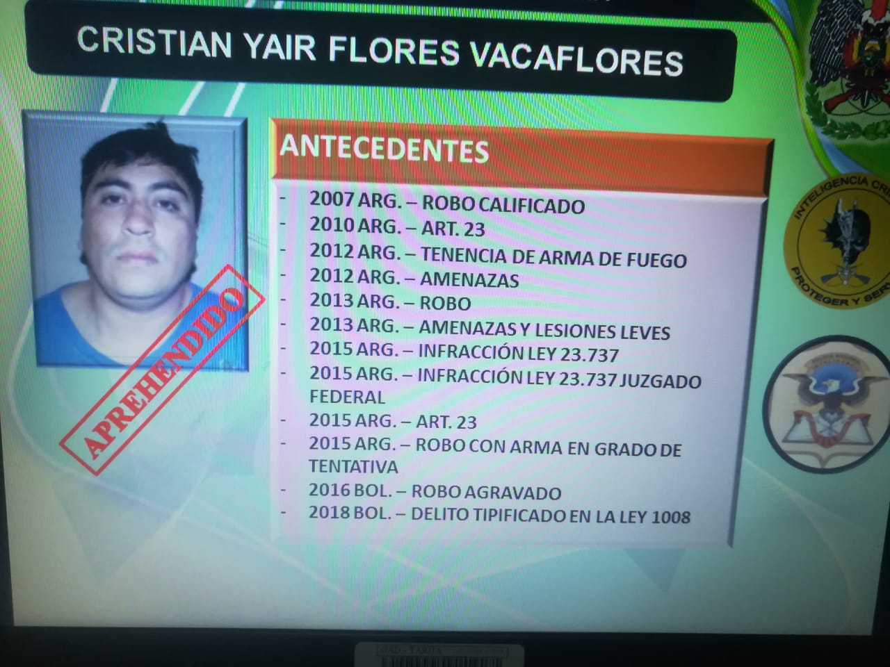Cristian Yahir Flores autor del hecho de sangre suscitado en avenida La Paz