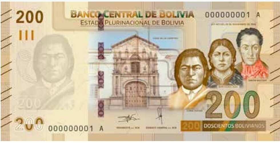 BCB pone en circulación nuevo billete de 200 bolivianos, último de la familia del Estado Plurinacional