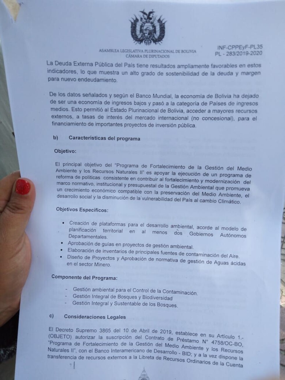 Bolivia contrajo préstamo de $us 100 millones para programa de fortalecimiento al medio ambiente, oposición afirma "doble discurso"