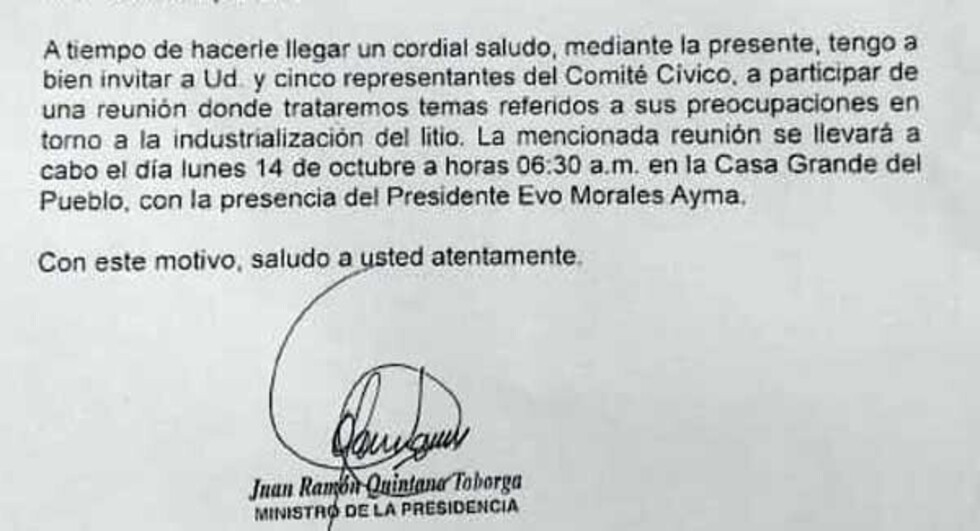Cívicos potosinos son invitados a reunirse con Evo el lunes en La Paz