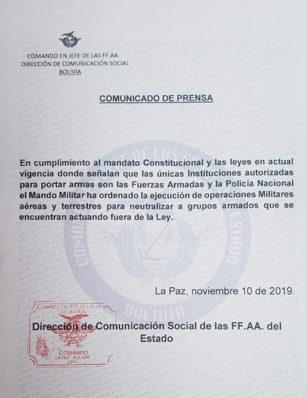 FFAA ordena operaciones para neutralizar grupos armados