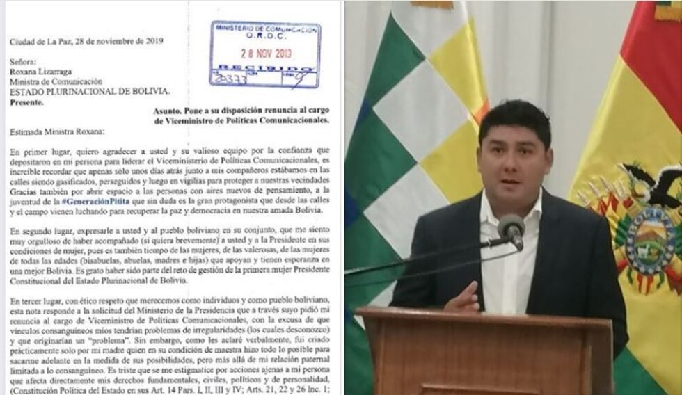 Renuncia el viceministro de Comunicación y acusa a Jerjes Justiniano de coacción
