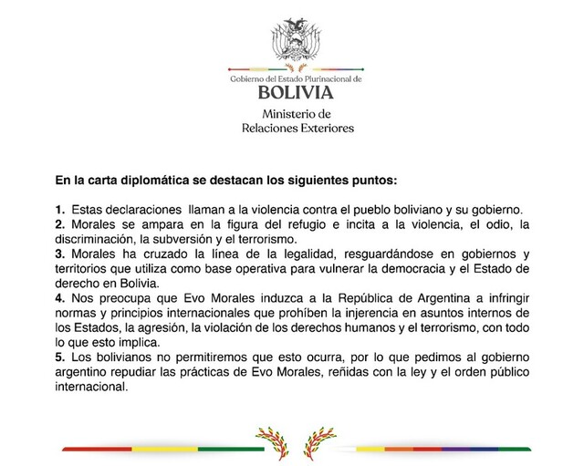 Cancillería boliviana pide a Gobierno argentino repudiar declaraciones de Evo Morales