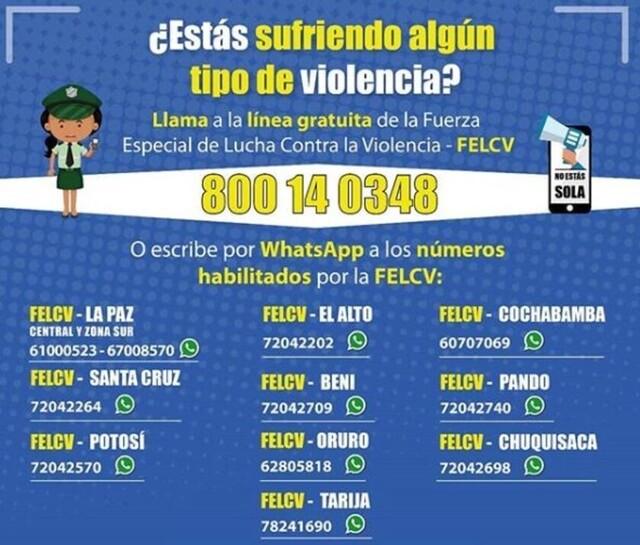 FELCV habilita líneas de WhatsApp para recibir denuncias de violencia