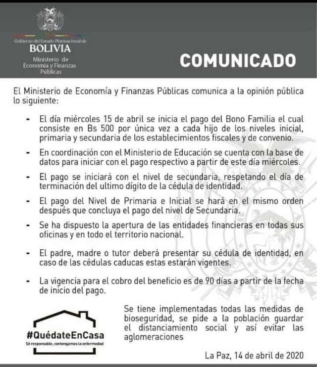 Este 15 de abril solo familias con hijos en secundaria podrán cobrar el bono familia