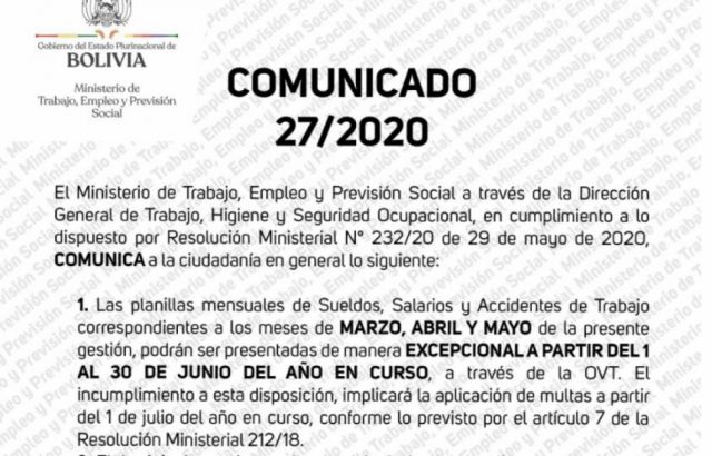 Ministerio de Trabajo exige a las empresas presentar planillas de sueldos del periodo de cuarentena