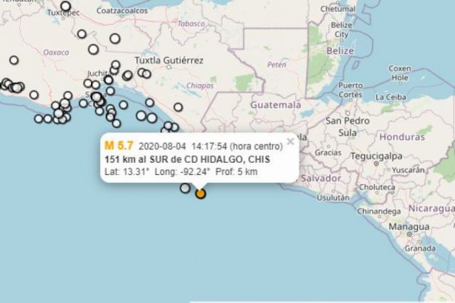 México: Registran un sismo de magnitud 5.7 en Chiapas