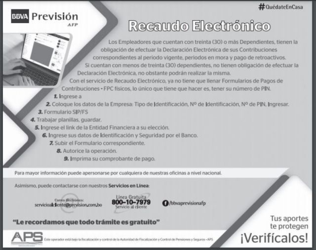 BBVA Previsión AFP explica qué es un recaudo electrónico