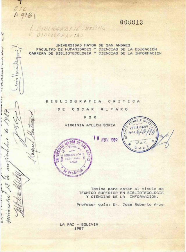 Bibliografía Crítica de Oscar Alfaro