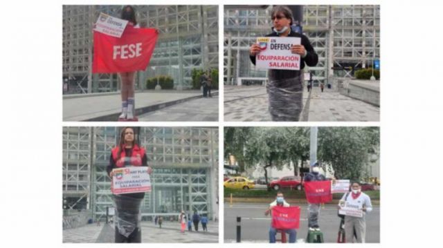 Docentes en Ecuador se atan a postes, exigen presupuesto