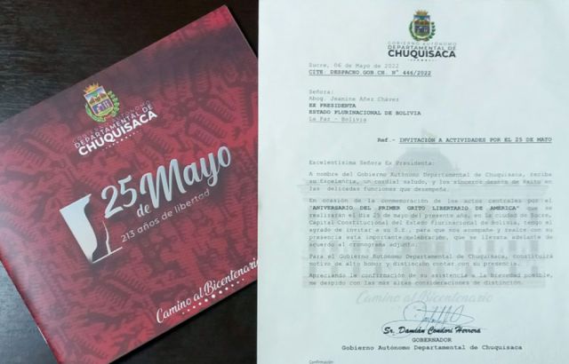 Gobernador de Chuquisaca invita a Añez a los actos del 25 de mayo, como expresidenta