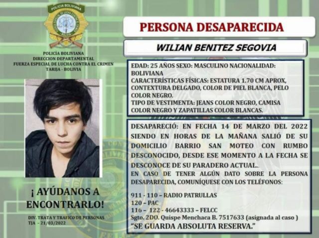 Joven desaparecido en Tarija es buscado con canes en casa de su exsuegra
