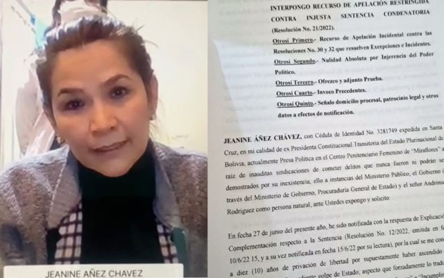 Añez formaliza apelación contra la sentencia en caso ‘Golpe II’ en busca de que se anule el juicio