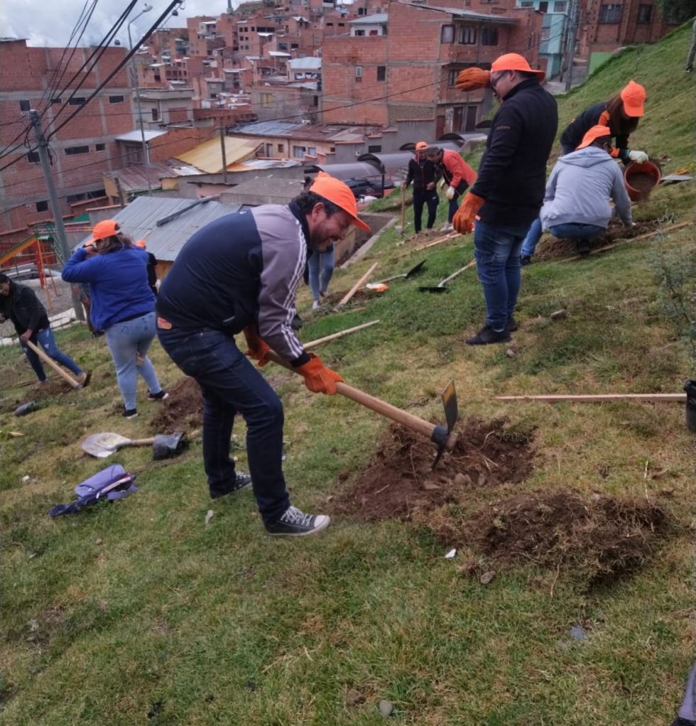 Ecofuturo llevó la “ecolimpieza y forestación” al parque Alcoreza en La Paz