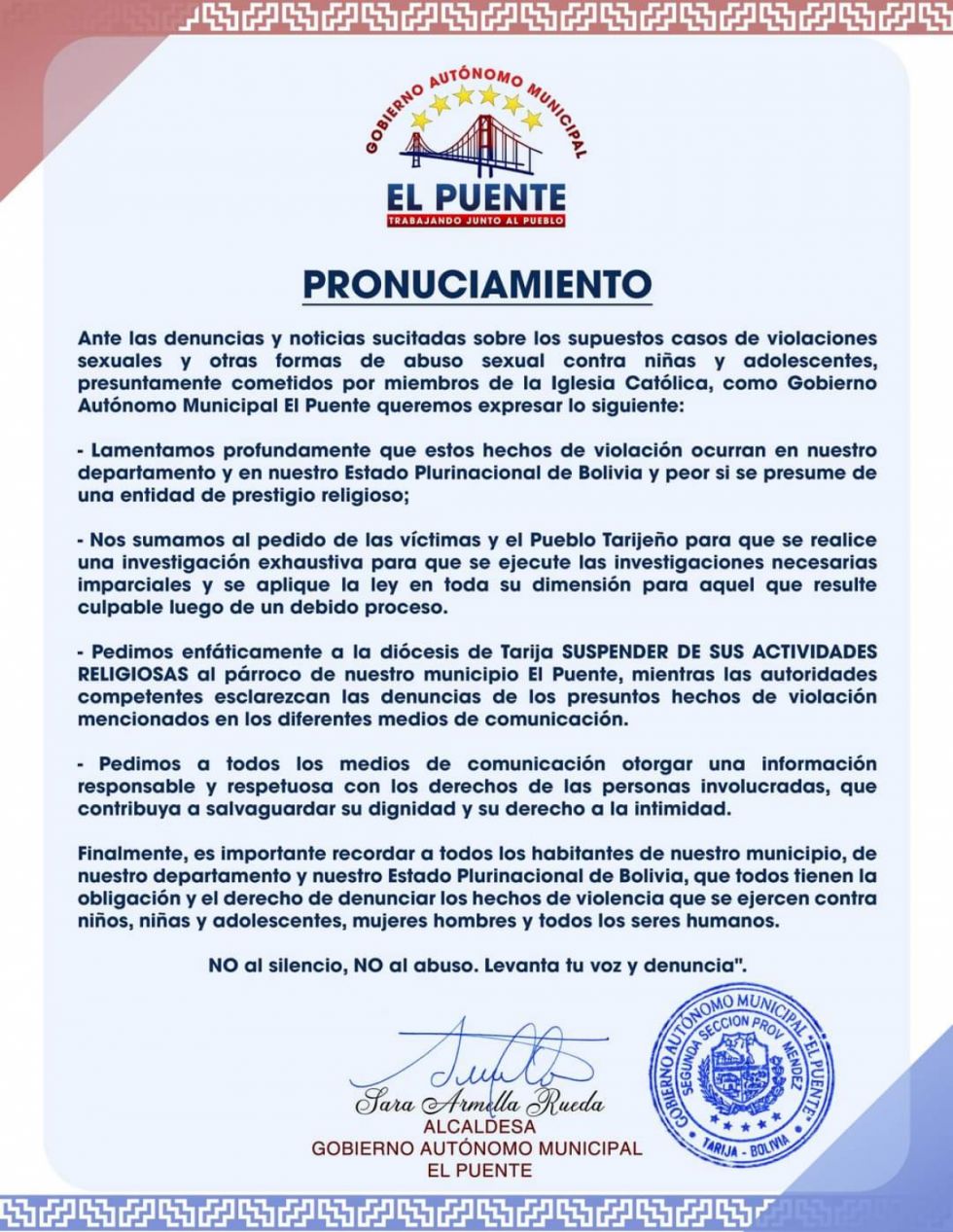 Alcaldesa de El Puente pide suspender al "Padre Coco" denunciado por acoso