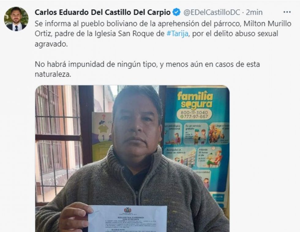 Ministro Castillo confirma la aprehensión del párroco de San Roque