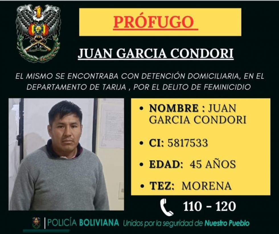 Presunto feminicida burló a su custodio y huyó en Tarija