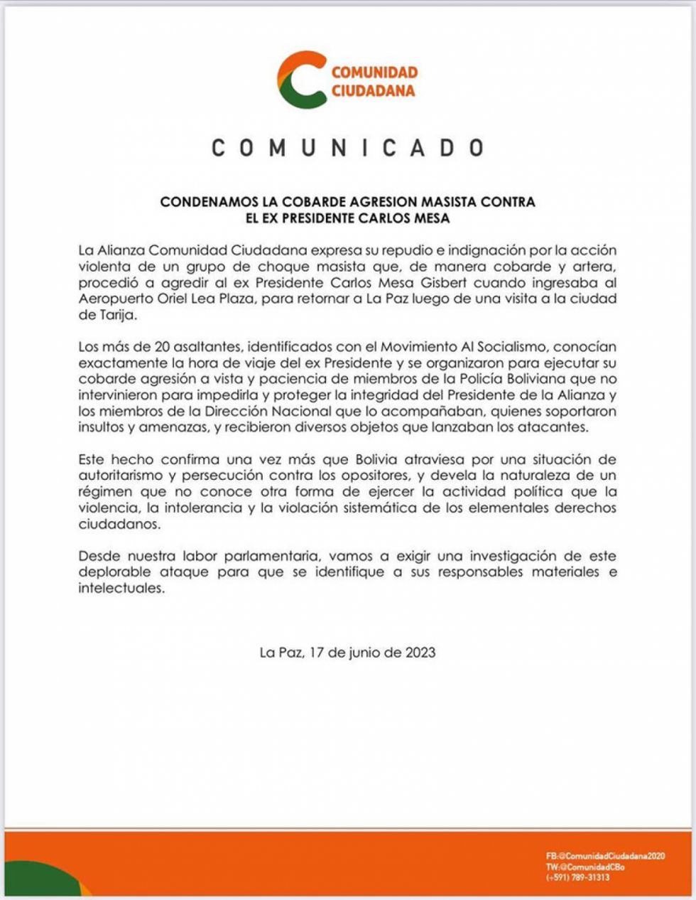 Agreden a  Mesa en el  aeropuerto  de Tarija
