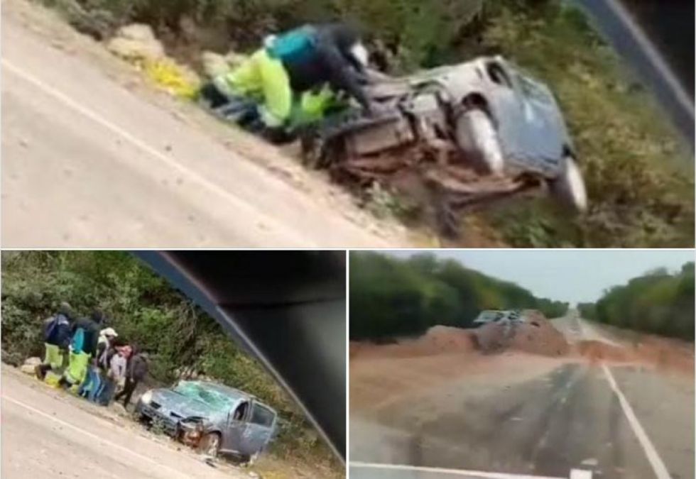 Promontorio de tierra de un bloqueo causa accidente en la Ruta 9 de Villa Montes