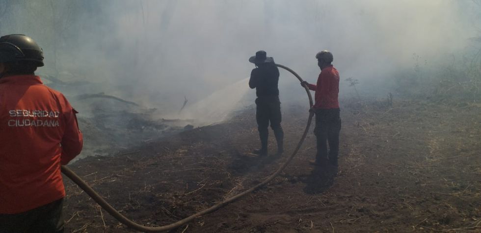 Bomberos combaten incendio forestal en Pirití - Villa Montes