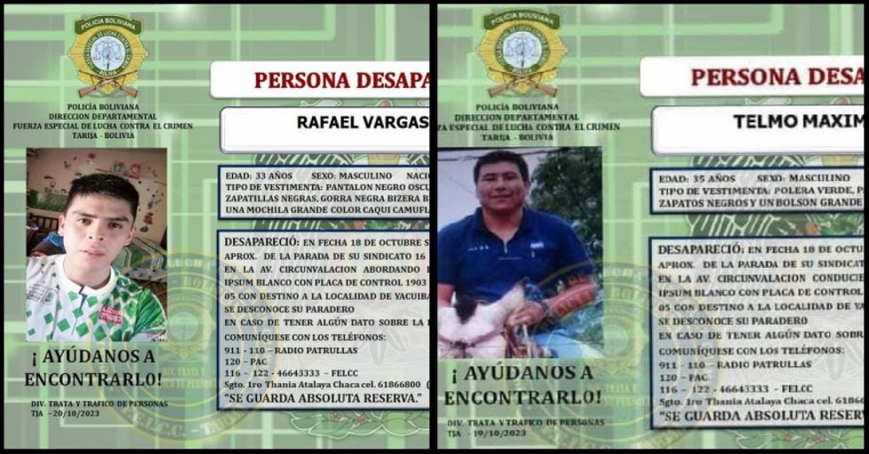 Tarija: Policía buscará con drones a Telmo López y Rafael Vargas