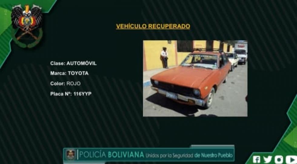 Diprove recupera vehículo que fue robado en Tarija 