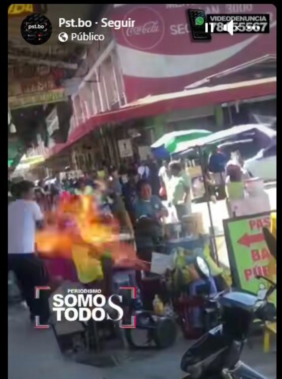 (Video) Mujer terminó quemada al intentar apagar las llamas de su carrito de tripas